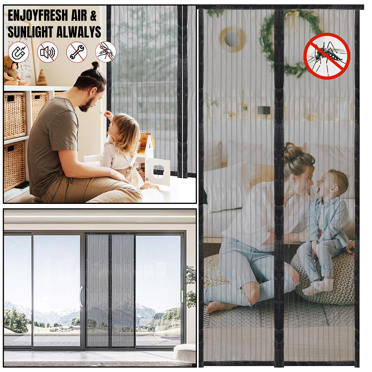 Magnetic Screen Door Mesh Curtain Heavy Duty Mosquito Net Bug Hands Free Closer