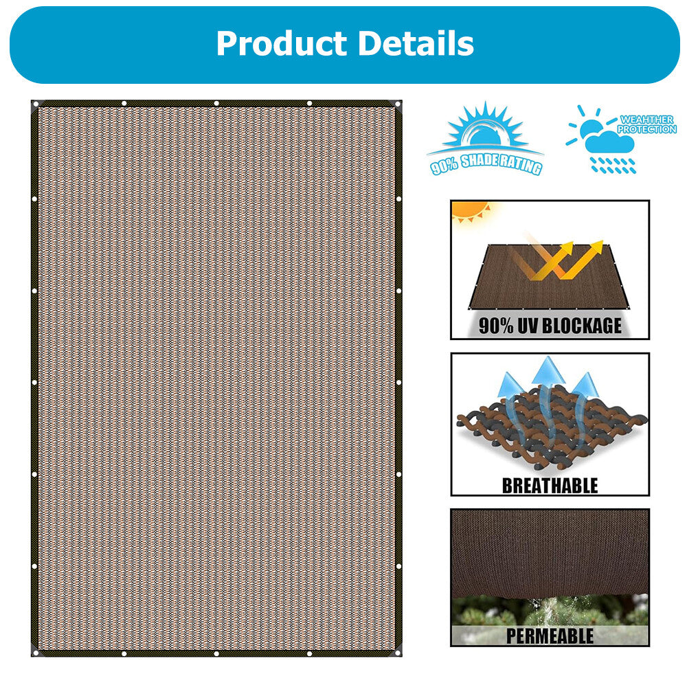 90% Sun Shade Cloth with Grommets Pergola Canopy Cover Patio Mesh Tarp Screens