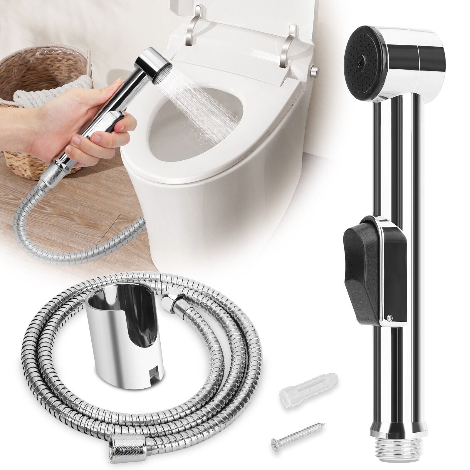 Toilet Bidet Sprayer Kit – Stainless Steel Handheld Shattaf with Adapter Hose