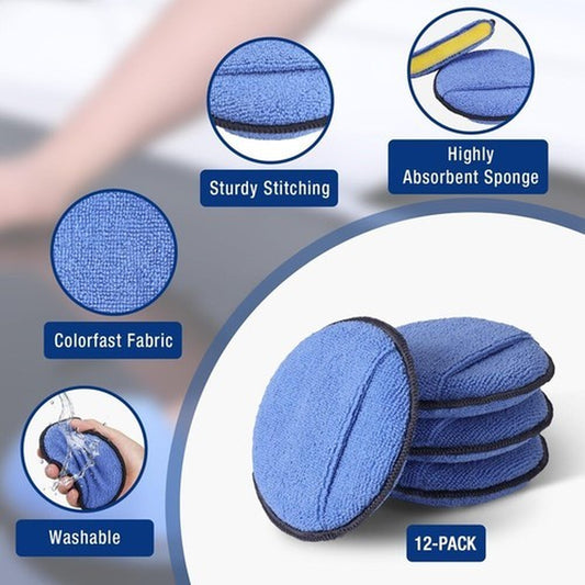 12-Pack Car Wax Applicator Pad with Finger Pocket Lint-Free for Cleaning