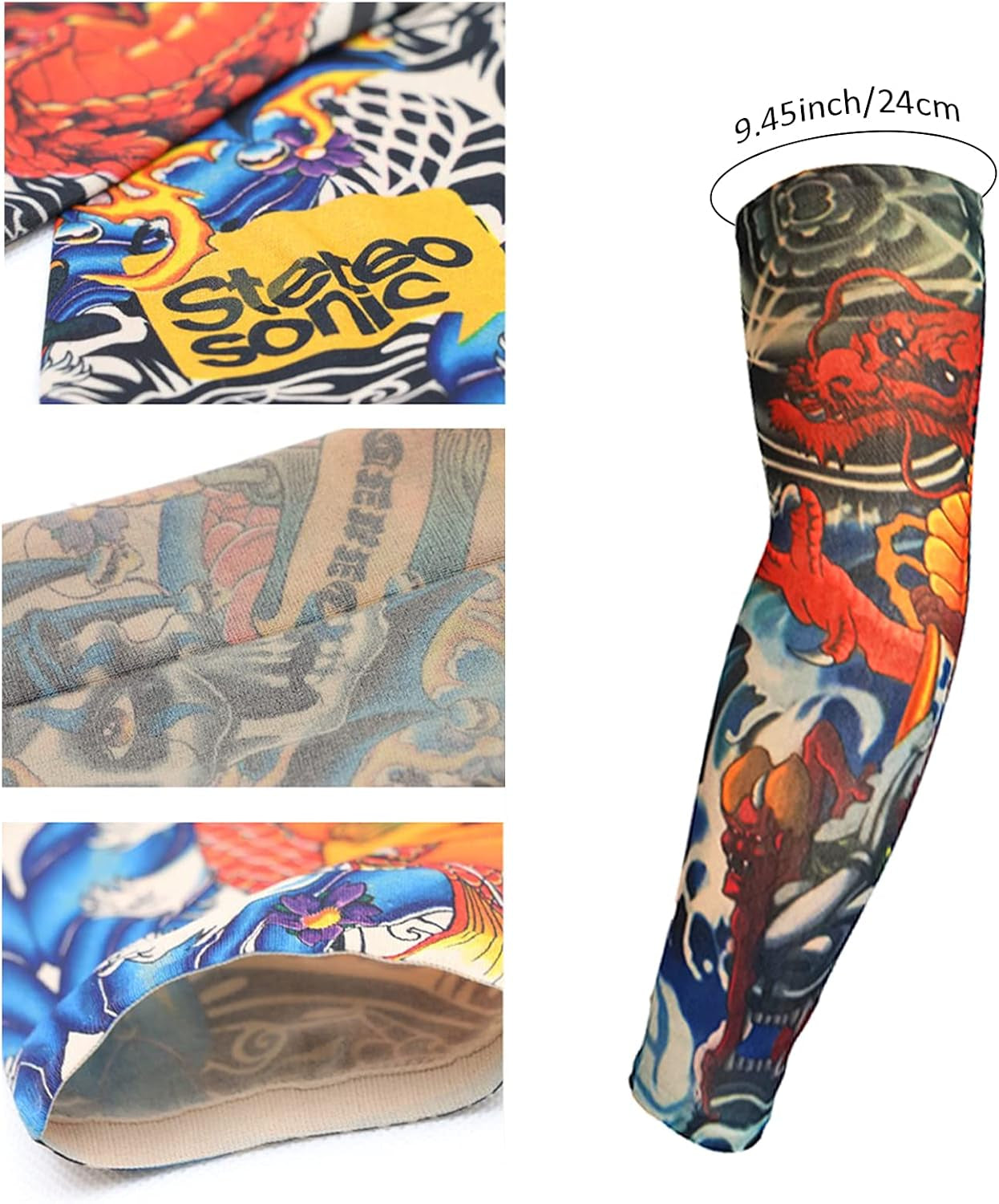 20pcs Temporary Tattoo Arm Sleeves Arts Fake Slip on Arm Sunscreen Sleeves Unisex Stretchable B