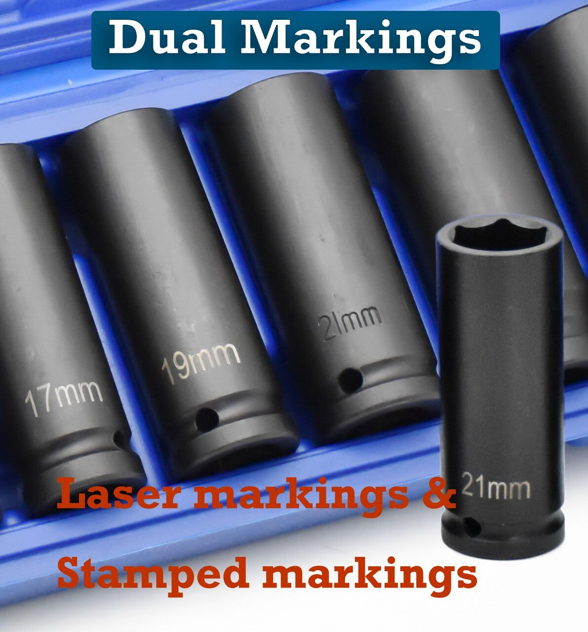 11Pcs Deep Impact Socket Set 1/2" 6Pt Drive Metric Axle Hub Nut Sockets 10-24Mm