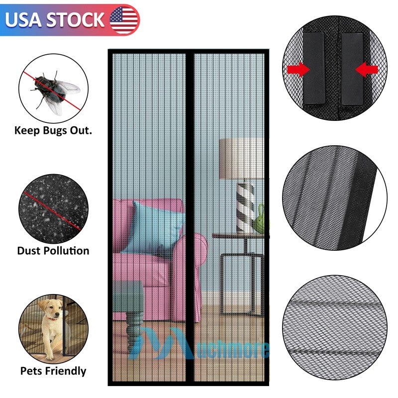 Magnetic Screen Door Mesh Curtain Heavy Duty Mosquito Net Bug Hands Free Closer