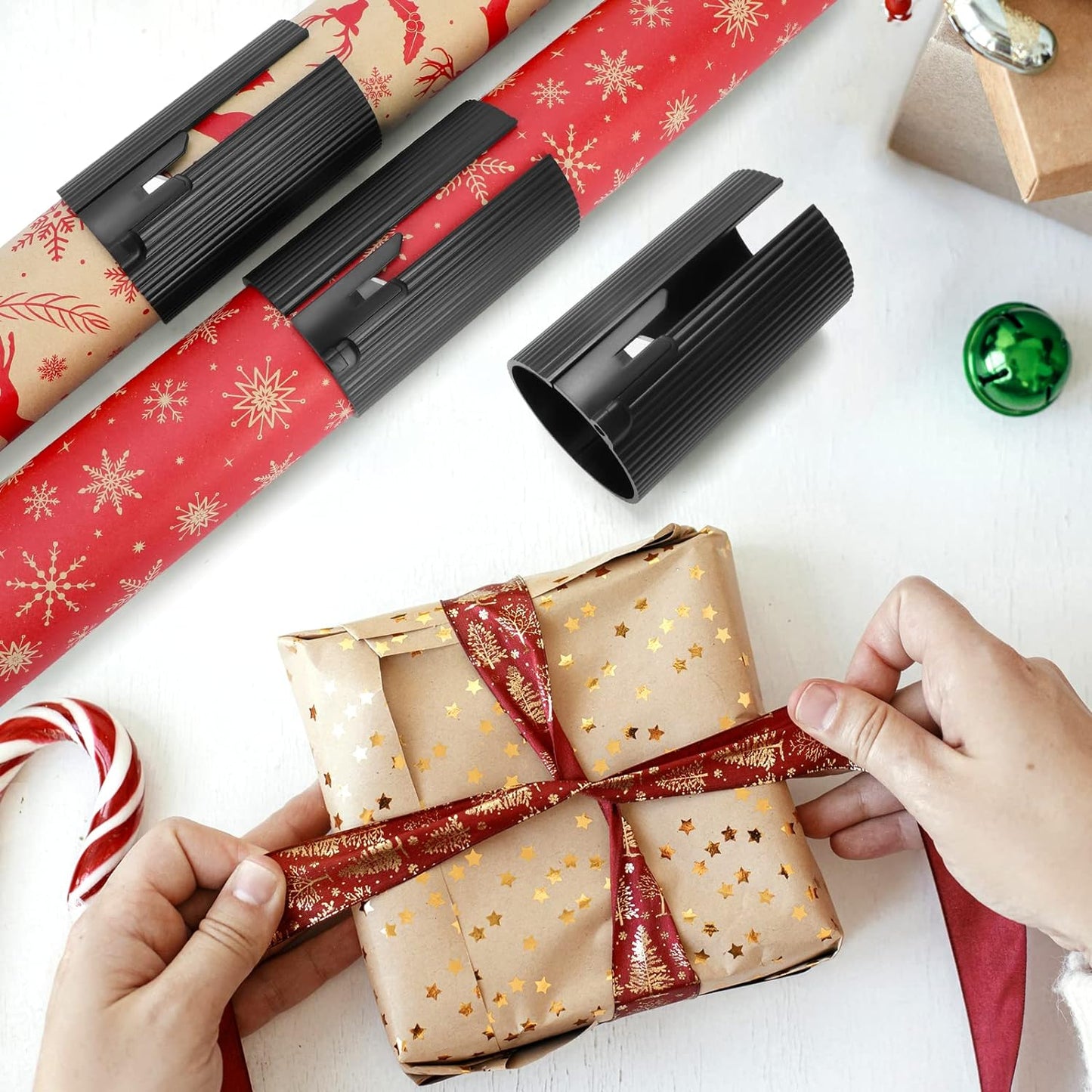 Replaceable Wrapping Paper Cutter Christmas Gift Wrap Roll Cutter Tool, Little Sliding Cutter Tube (2 Rollers & 4 Blades)