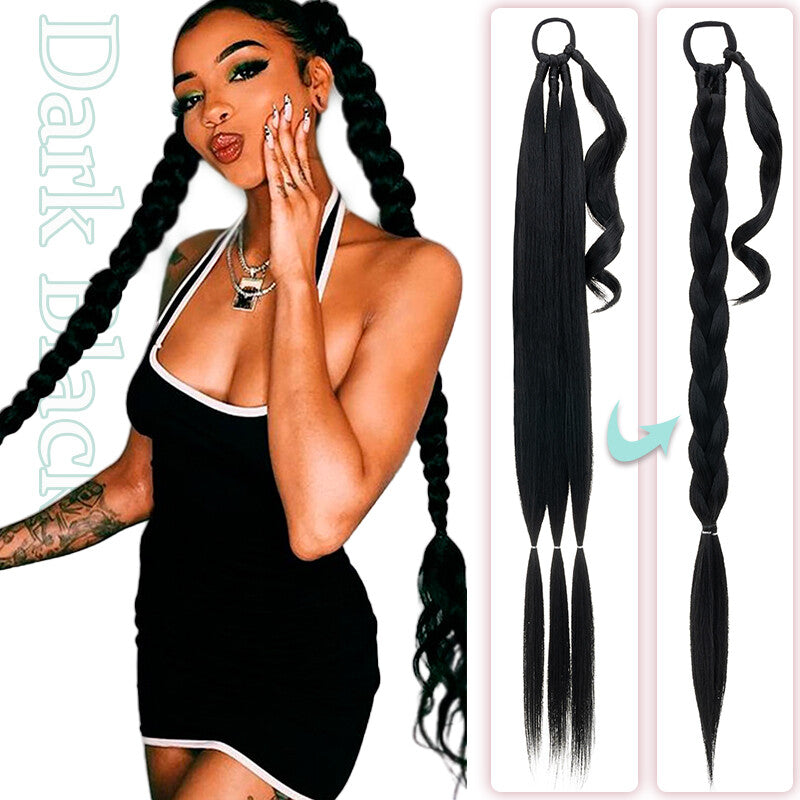 Natural as Human Braids Ponytail Wrap Bubble Thick Braiding Hair Extensions 34In
