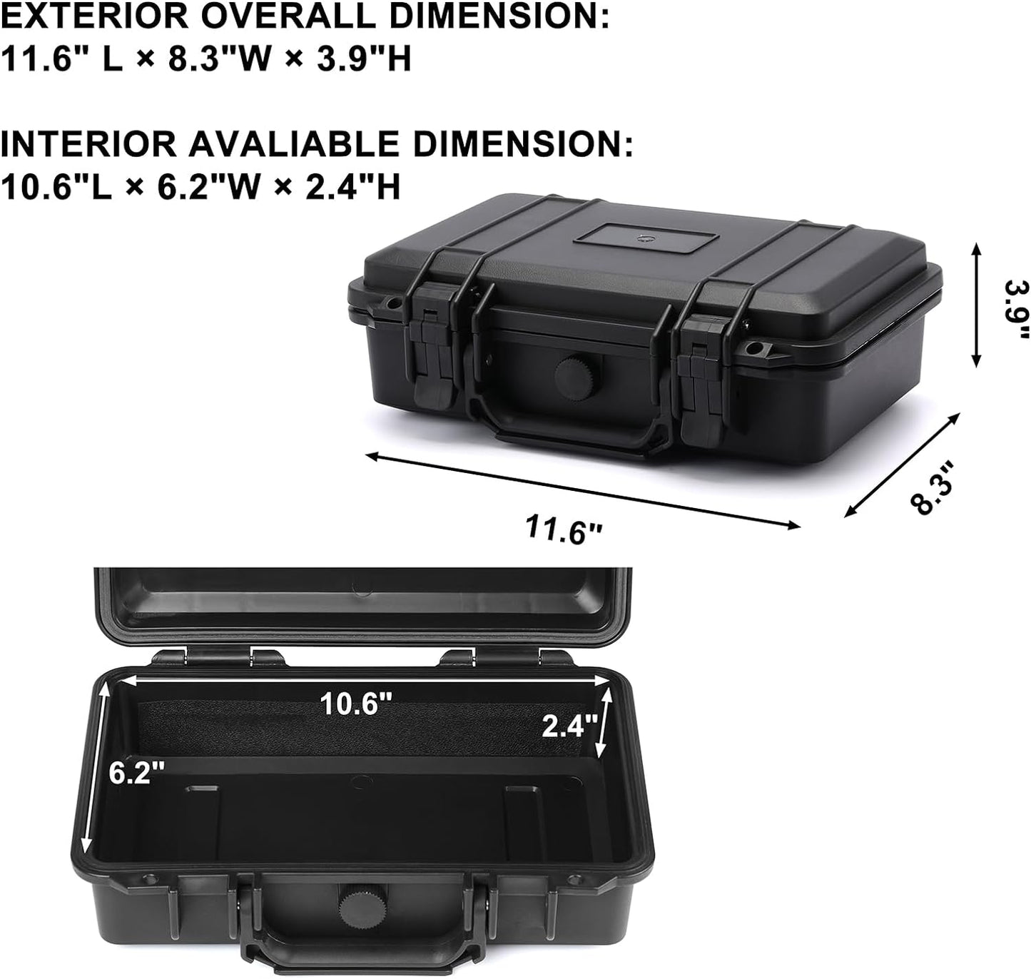 Portable Tool Box with Shock- Proof Sponge Waterproof Hard Case with Foam Insert 11.6"L×8.3"W×3.9"H