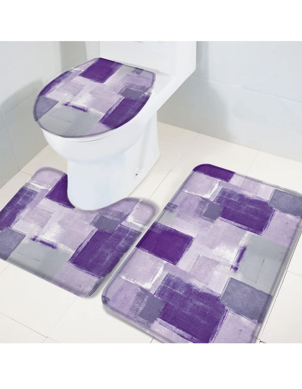 Bathroom Rugs Sets 3 Piece with Toilet Cover U Shaped Toilet Rug