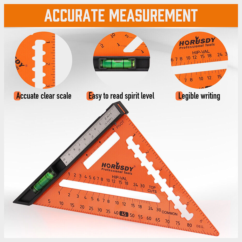 7 Inch Premium Rafter Square with Level Carpenter Tool Protractor Ruler