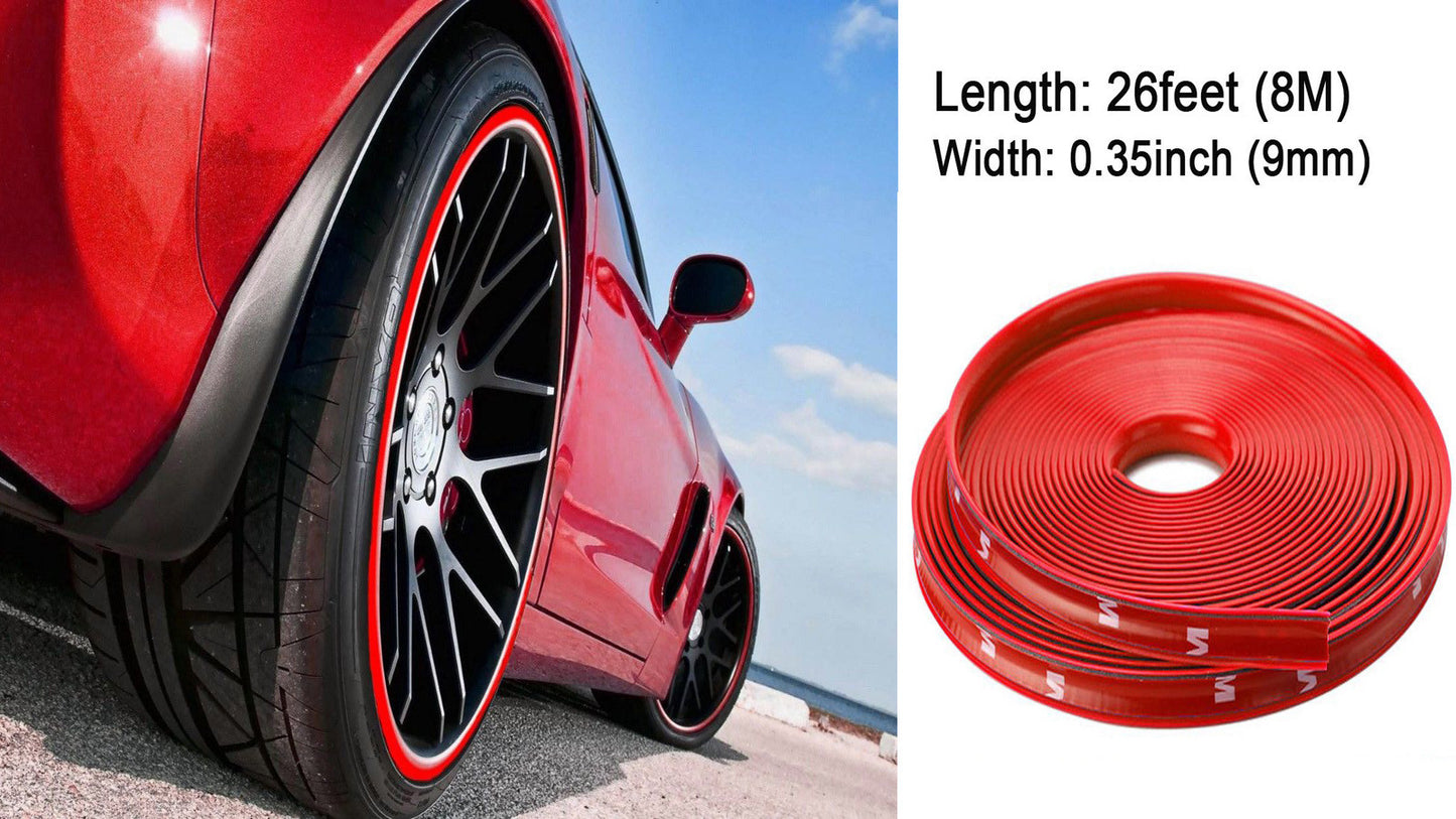 26FT Red Vehicle Car Wheel Hub Rim Trim Guard Protector Rubber Strip Universal