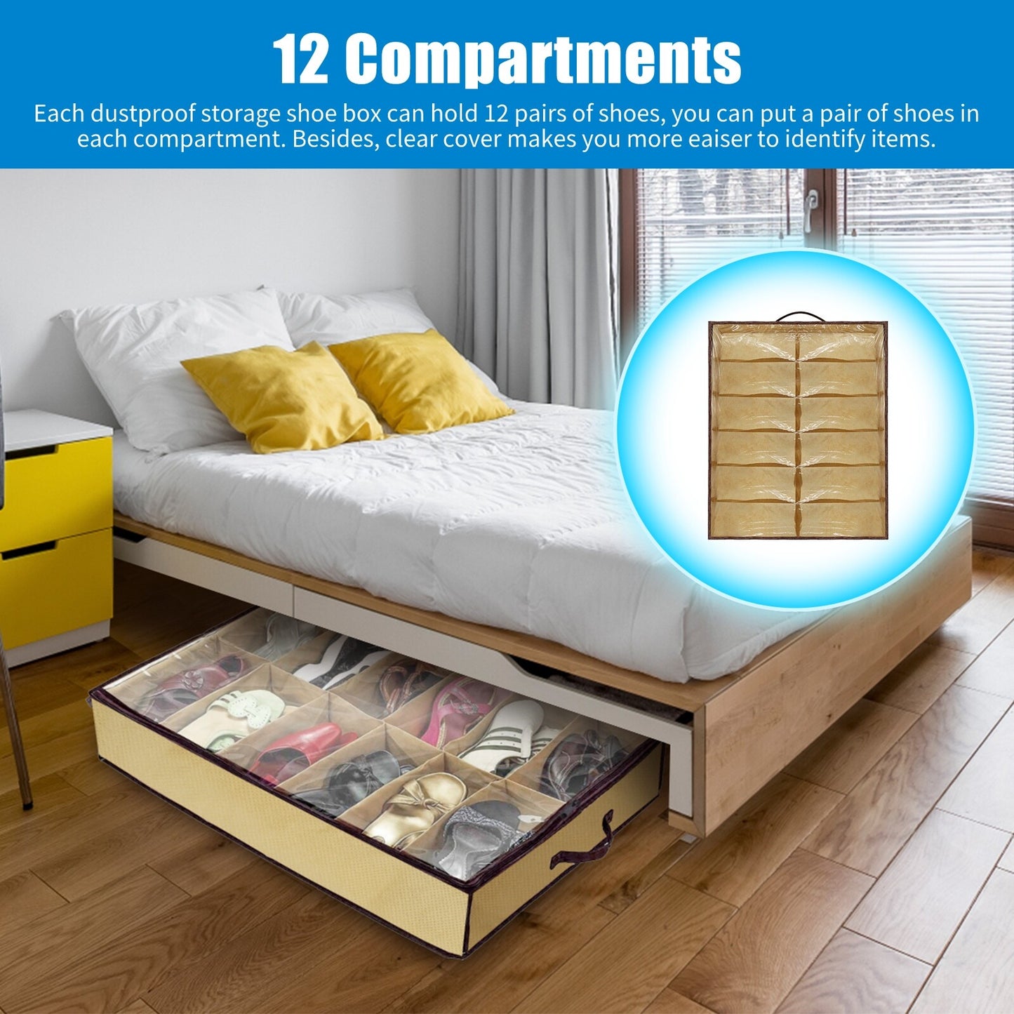 Shoe Organizer Set of 2 under Bed Wardrobe Storage Box Zipper Cover Bag 24 Pairs