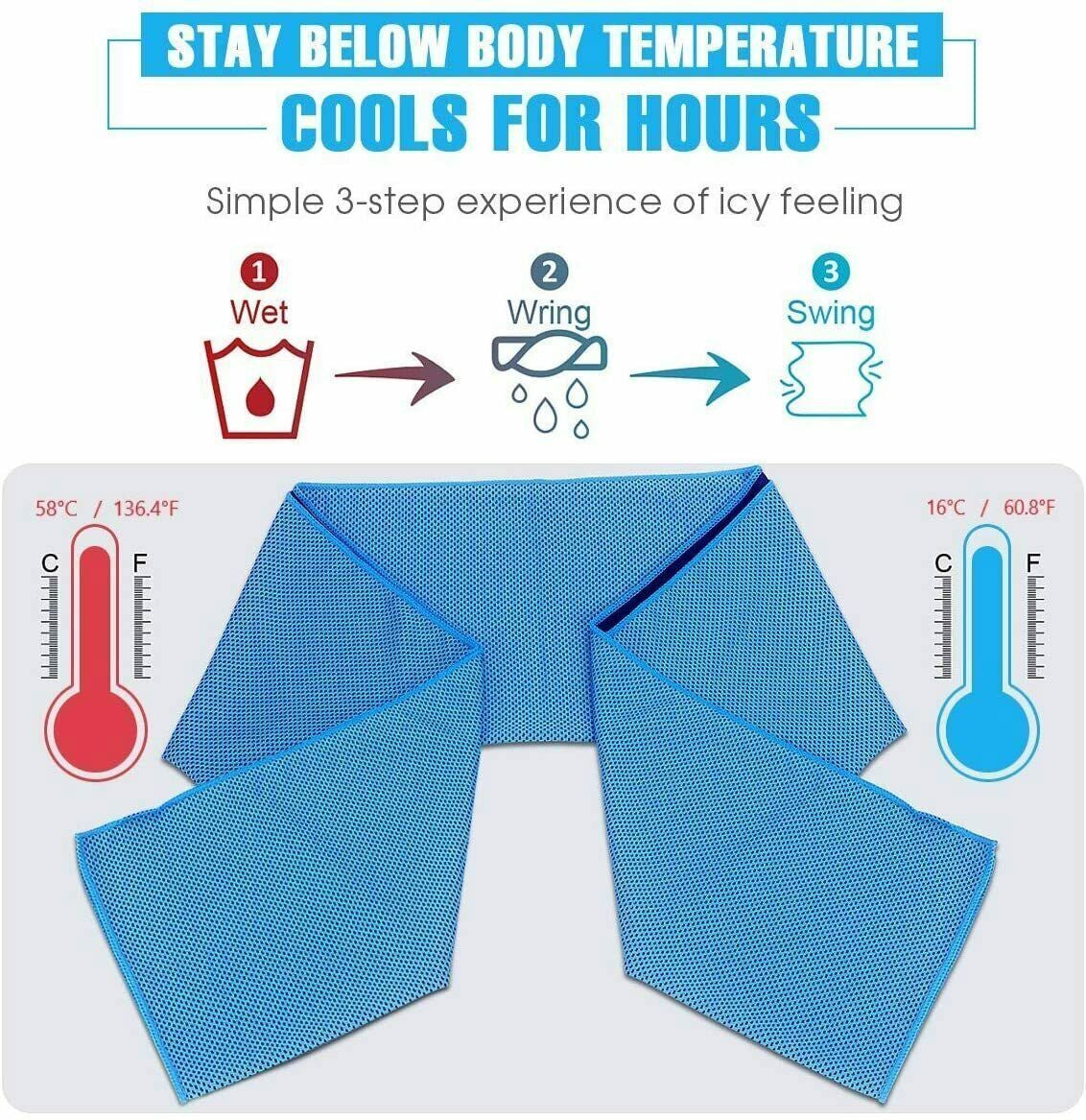 2PCS Cooling Towel – Instant Cooling, Lightweight & Reusable Cooling Towel Ice Towel Neck Wrap for Sports Running Jogging Gym Chilly