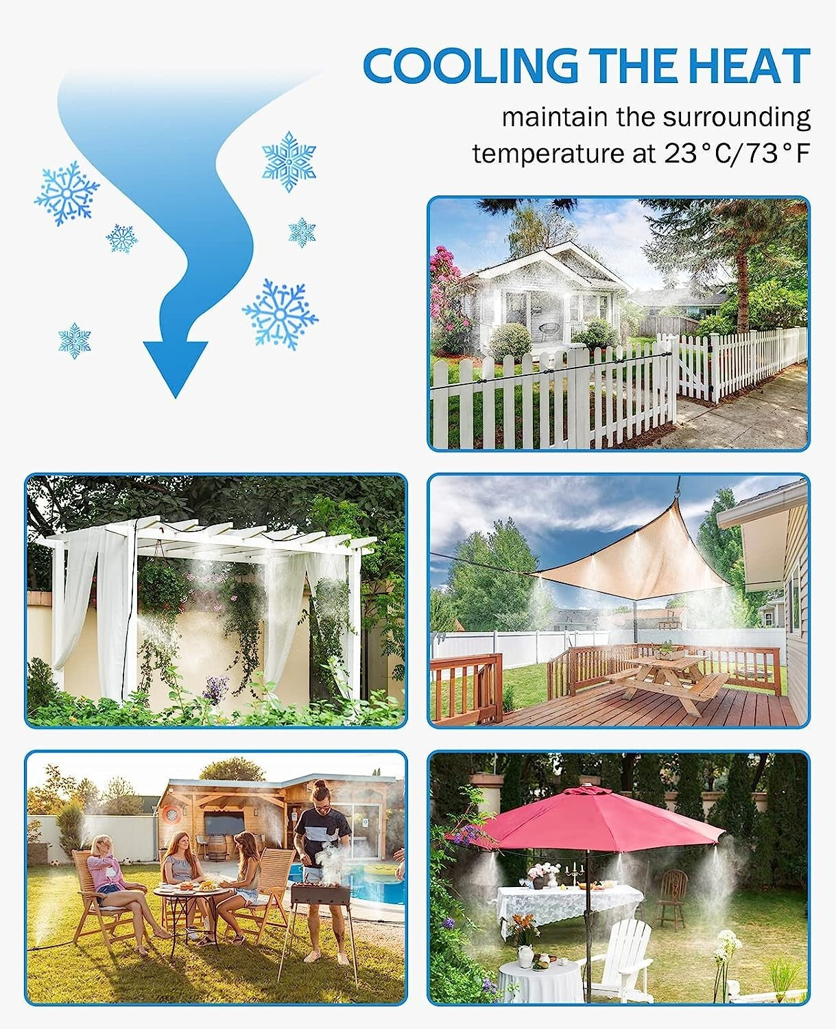 Misting Cooling System 59FT (18M) Misting Line + 20 Brass Mist Nozzles Garden