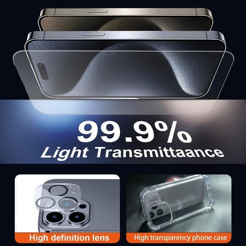 For Iphone 16 15  Pro Max Clear Shockproof Case +2*Screen +2*Lens Protector