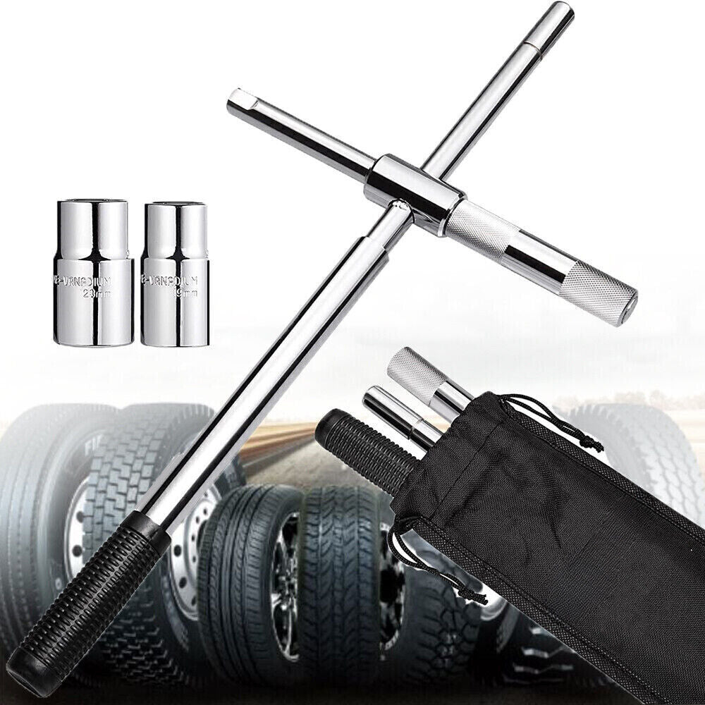 23" Universal Extended Lug Wrench 4 Way Tire Iron Nut Wrench Set with Socket