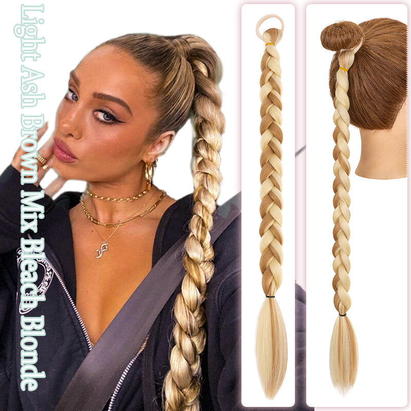 Natural as Human Braids Ponytail Wrap Bubble Thick Braiding Hair Extensions 34In
