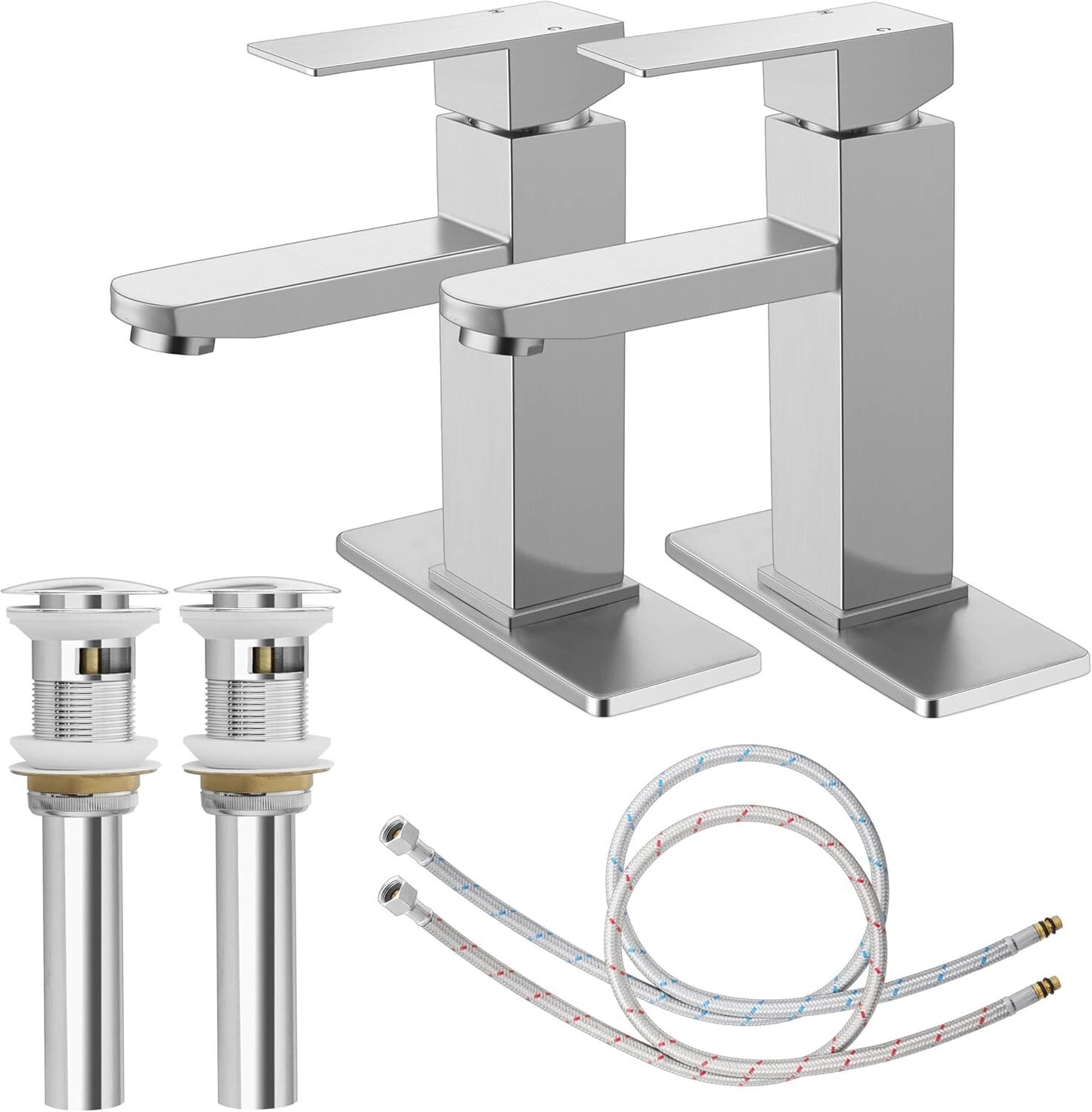 Bathroom Faucet with Drain & Hooks, Brushed Nickel Bathroom Faucets for Sink 1 O