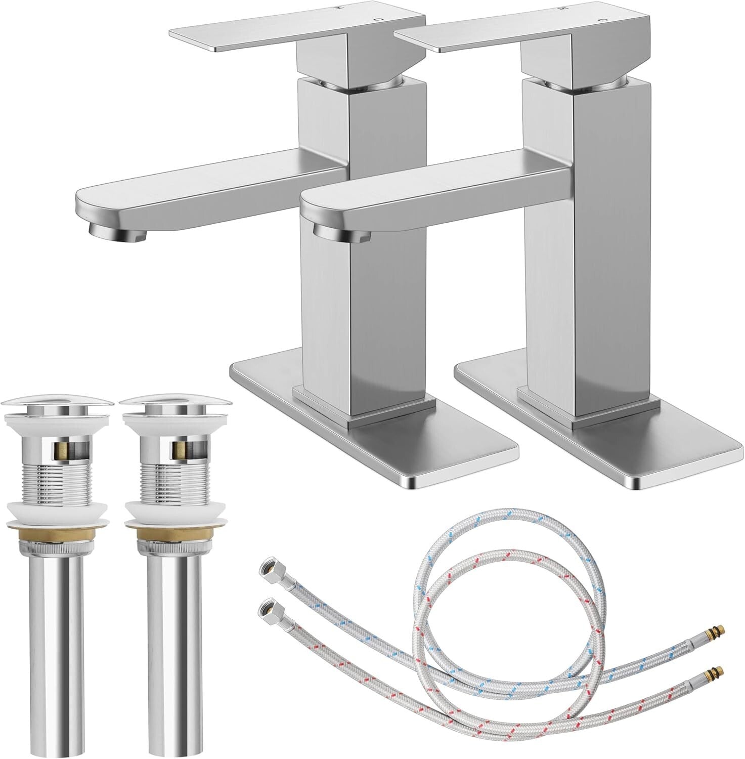 Bathroom Faucet with Drain & Hooks, Brushed Nickel Bathroom Faucets for Sink 1 O