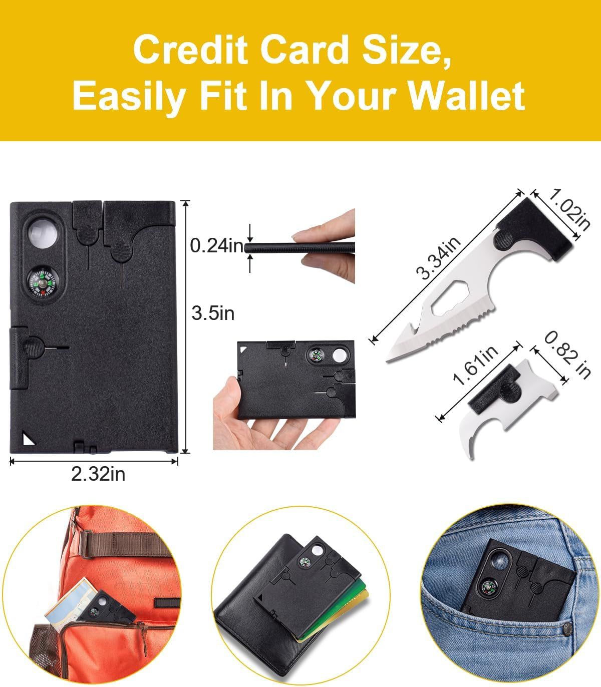 Upgraded Credit Card Tool Multitool - Christmas Stocking Stuffers 18 in 1 Multi-Tool Cool Gadgets Birthday Gifts for Adult Men Women Wallet Tools With Blade Compass Screwdrivers
