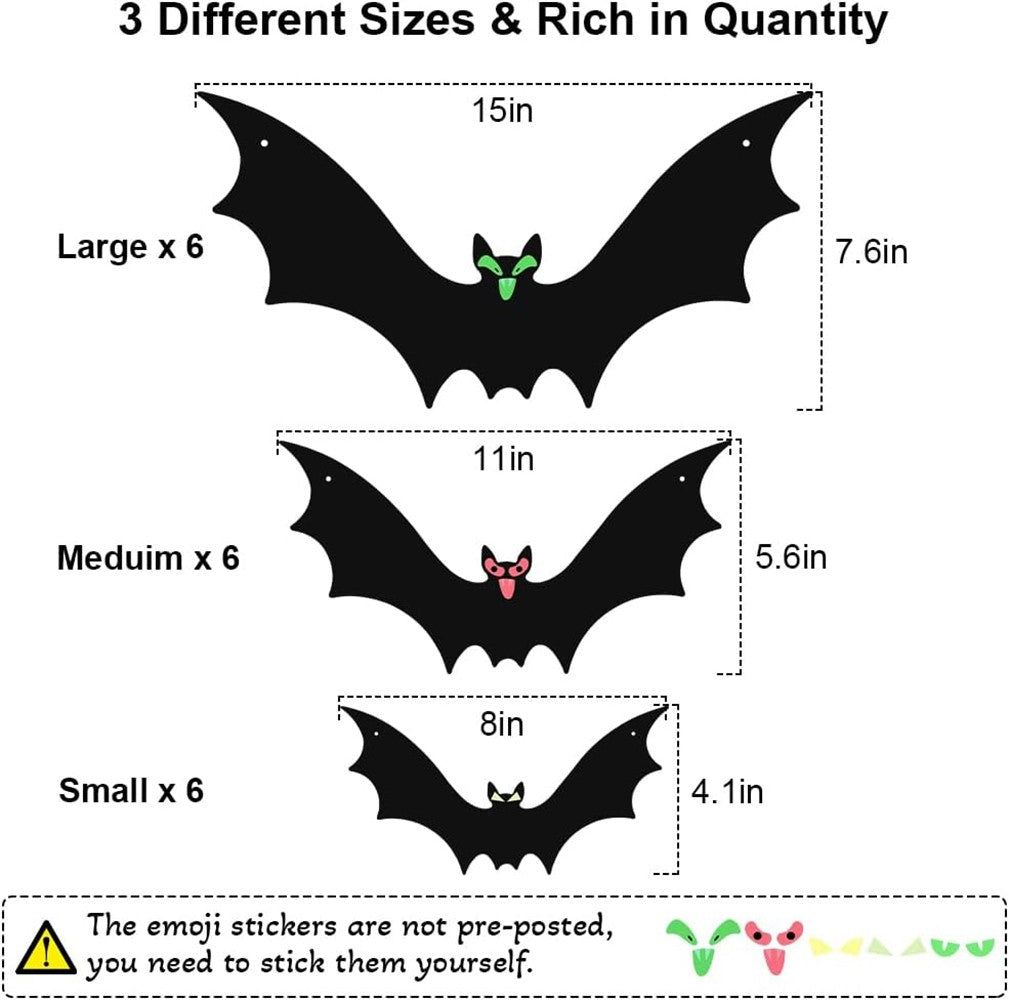 18Pcs Hanging Bats for Halloween Decoration Outdoor Large Scary Flying Bat Decor