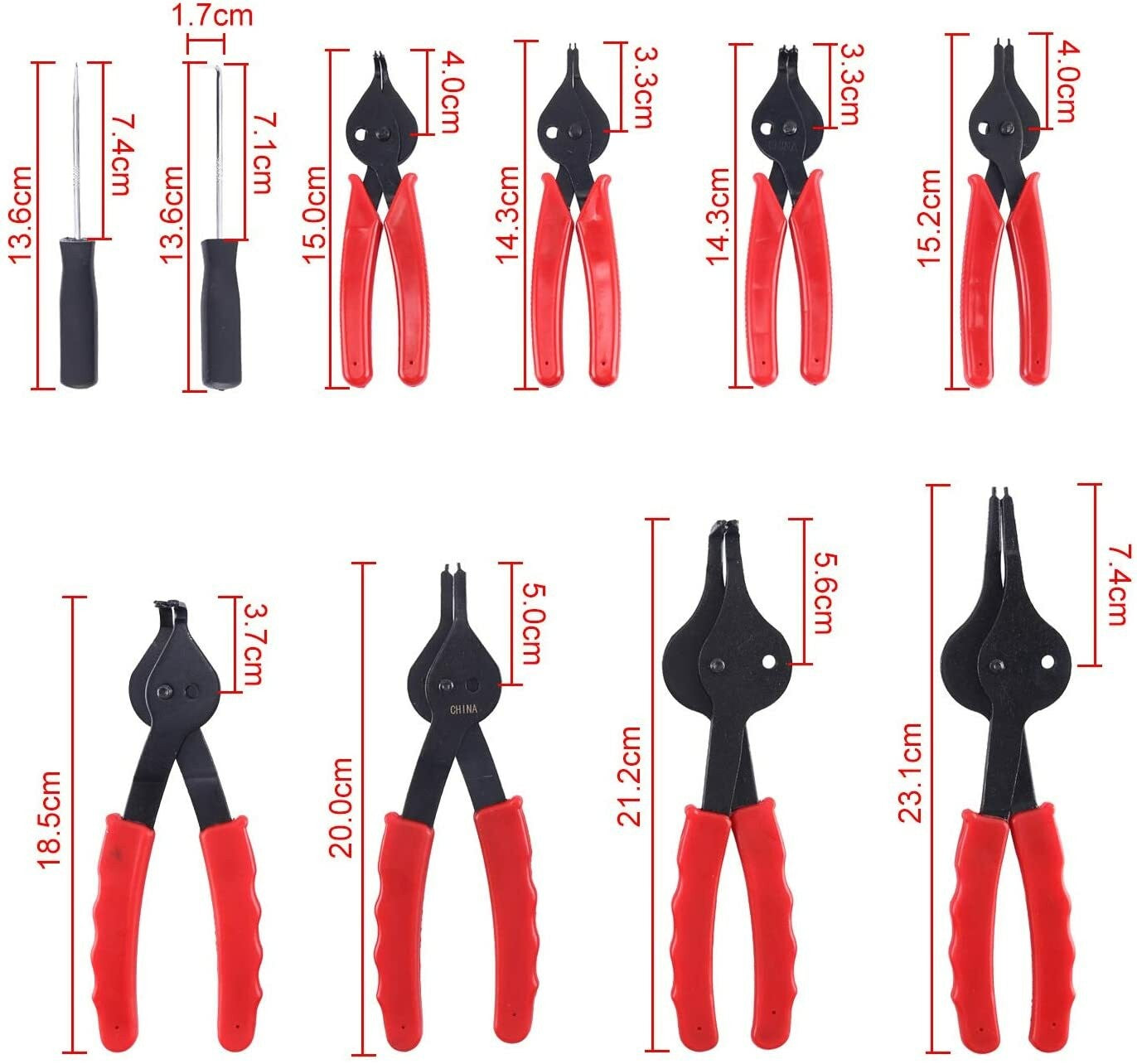  Heavy Duty 11Pcs Circlip Snap Ring Pliers Set Heat Treated Steel Vinyl Handles