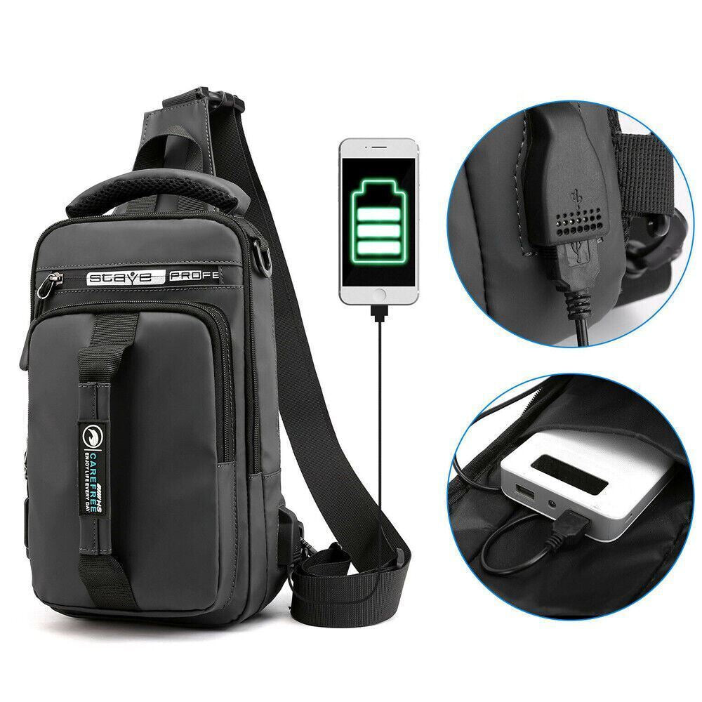 Crossbody Bag Anti-Theft Men'S Sling Crossbody Bag Chest Shoulder Messenger Backpack w/ USB Port