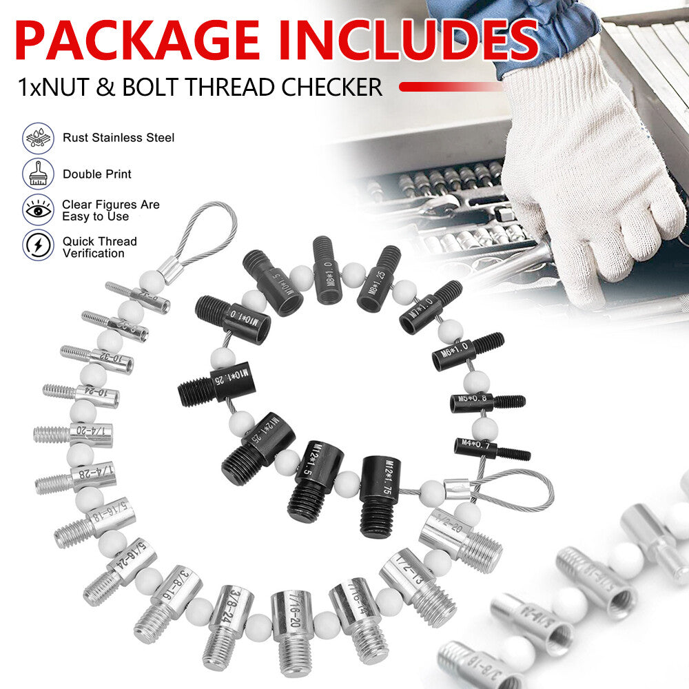 Nut and Bolt Thread Checker (Inch & Metric)- 26 Male/Female -14 Inch & 12 Metric