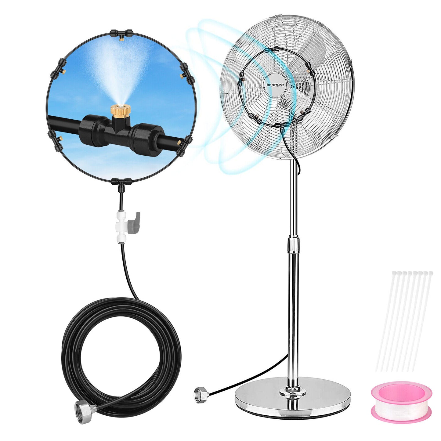 26.2Ft Hose Outdoor Patio Water Misting Cooling System Fan Mister Mist Nozzles  Outdoor Fan Misting Kit – Efficient Cooling for Patios, Gardens & Outdoor Spaces