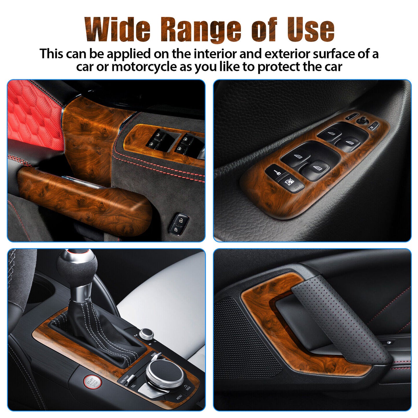 Car Interior Wood Grain Textured Glossy Vinyl Wrap Sticker DIY Decal Sheet Film