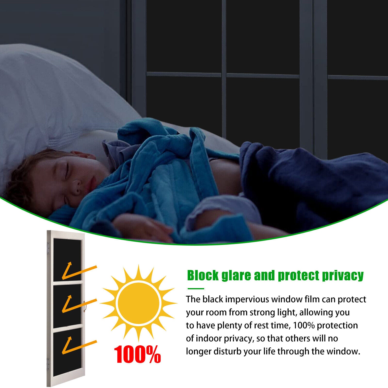 Blackout Window Film 100% Light Blocking Room Darkening UV Static Cling Cover