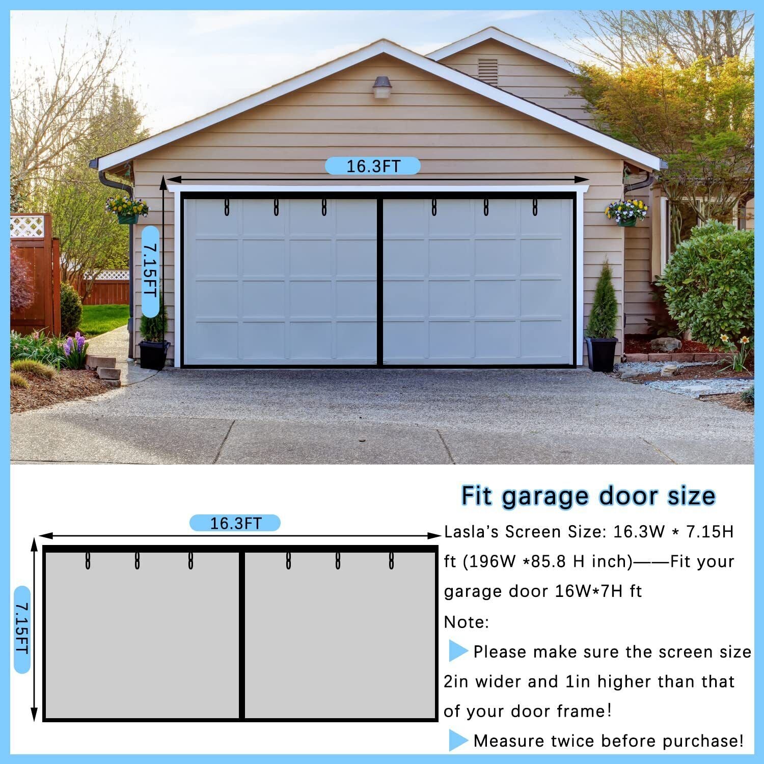 Magnetic Garage Door Screen for Car Fiberglass Mosquito Insects Mesh Net 16X7Ft 