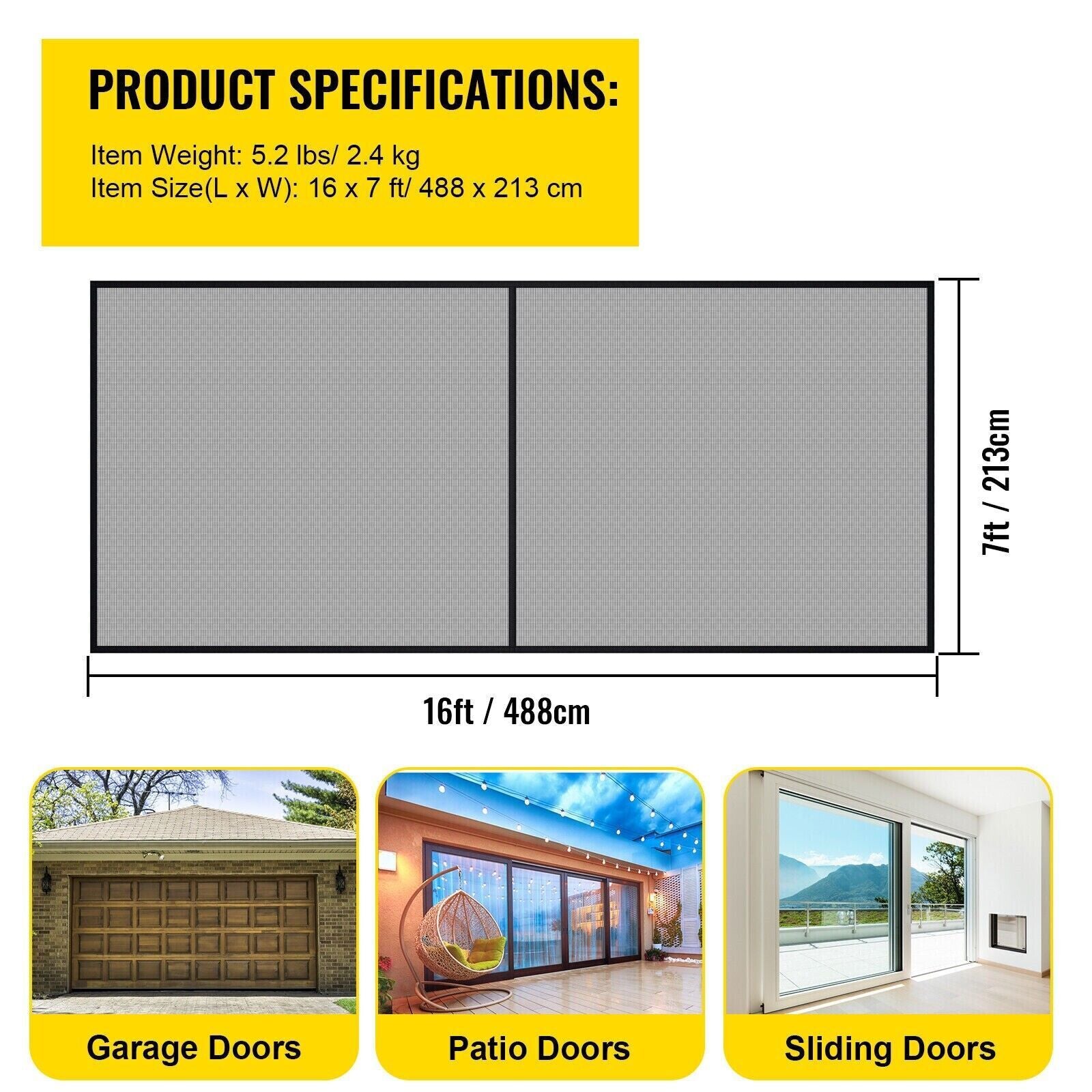 Magnetic Garage Door Screen for Car Fiberglass Mosquito Insects Mesh Net 16X7Ft 