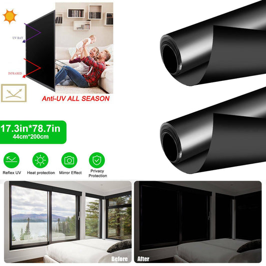 Blackout Window Film 100% Light Blocking Room Darkening UV Static Cling Cover