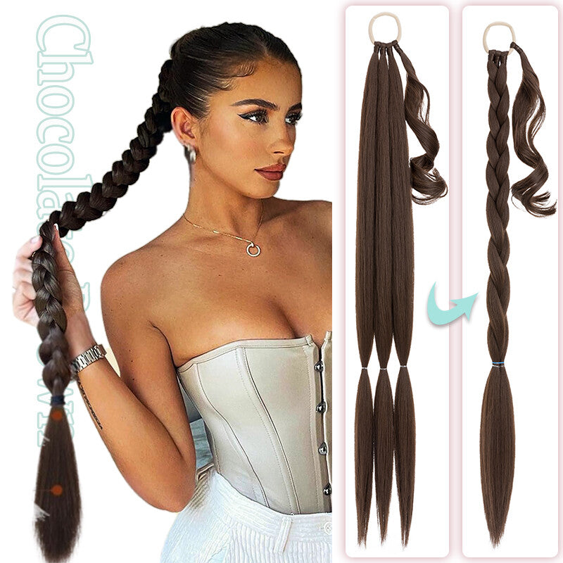 Natural as Human Braids Ponytail Wrap Bubble Thick Braiding Hair Extensions 34In