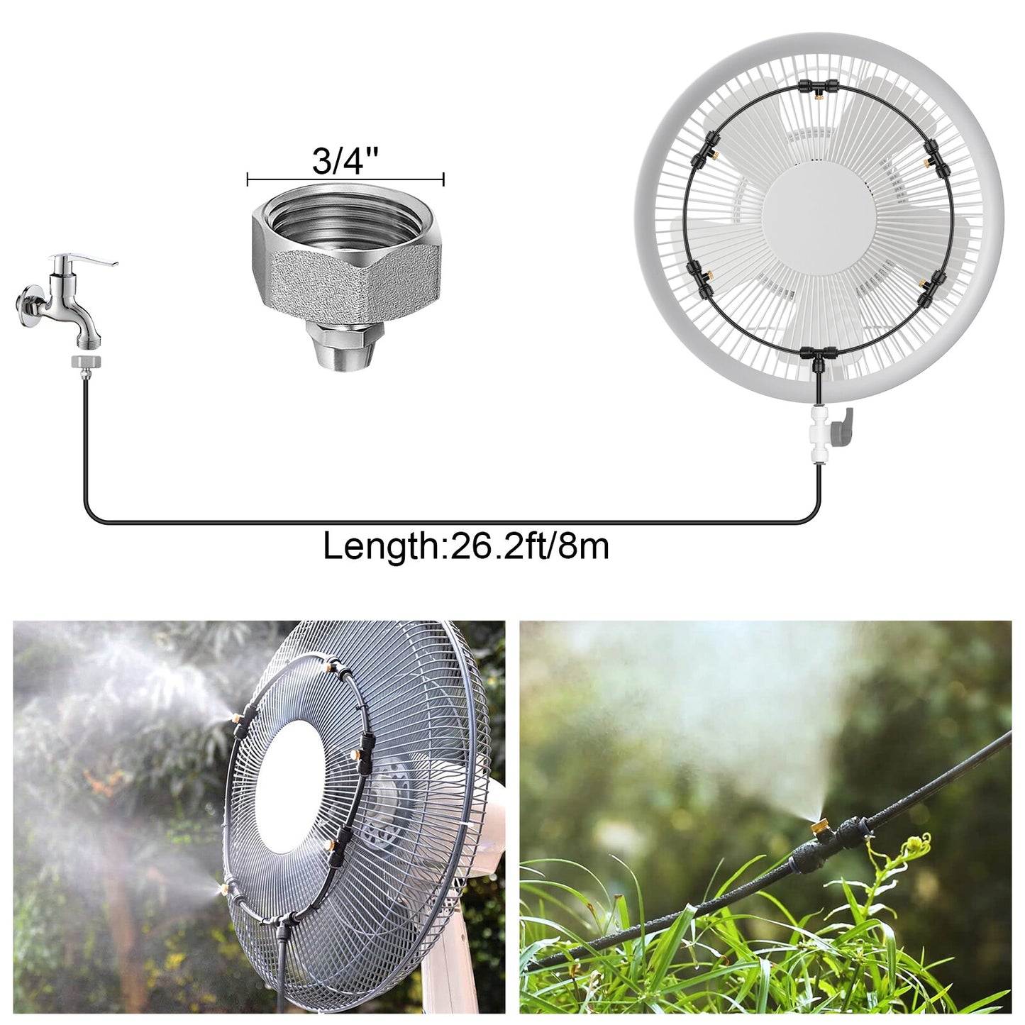 26.2Ft Hose Outdoor Patio Water Misting Cooling System Fan Mister Mist Nozzles  Outdoor Fan Misting Kit – Efficient Cooling for Patios, Gardens & Outdoor Spaces