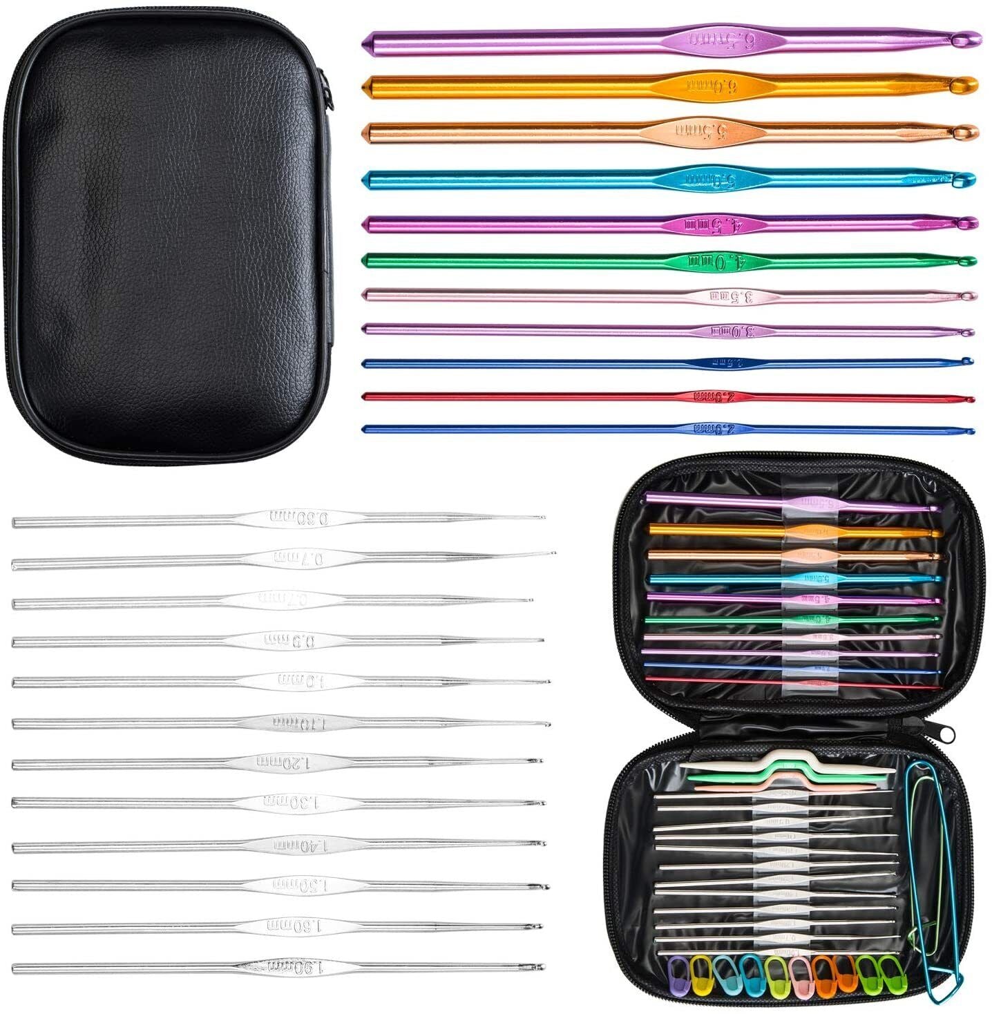 Aluminum Crochet Hooks Needles Knit 100Pcs Tool Set Weave Craft Yarn Multi Color Complete Crochet Hooks Set for Crafting Enthusiasts