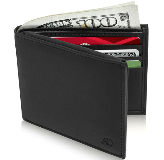 Genuine Leather RFID Blocking Bifold Wallet for Men Slim Mens Wallet Minimalist