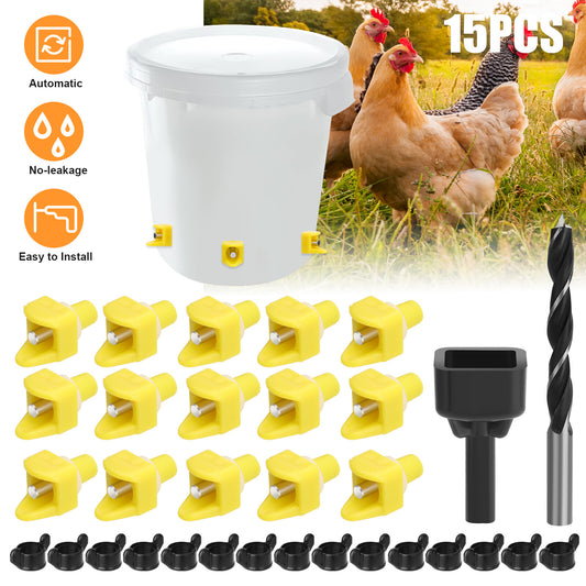 15Pcs Automatic Chicken Water Nipples Easy to Install Horizontal Poultry Waterer