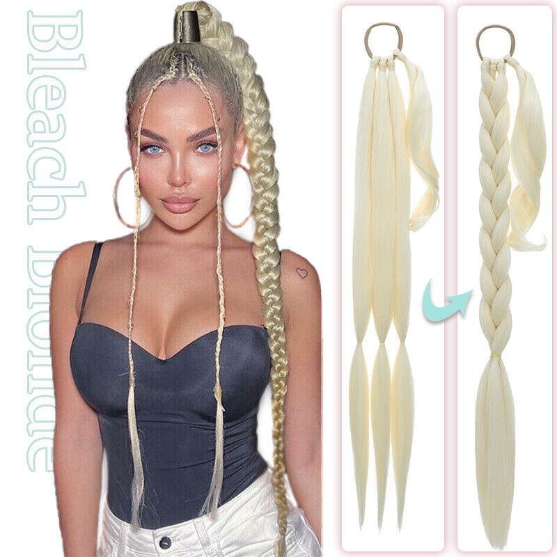 Natural as Human Braids Ponytail Wrap Bubble Thick Braiding Hair Extensions 34In