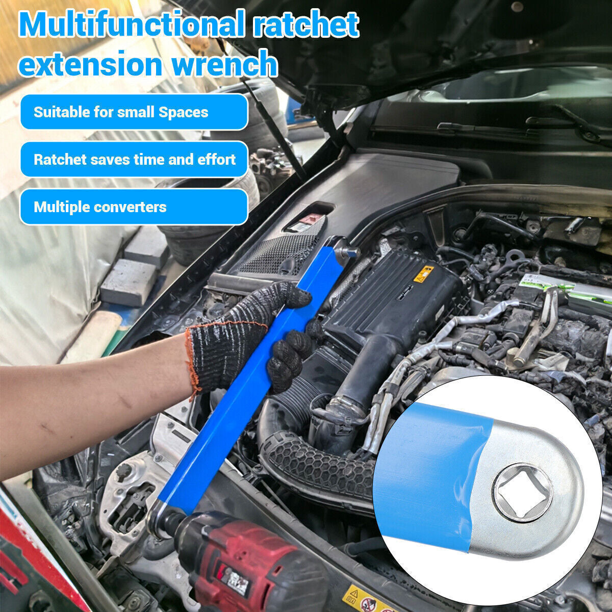 Offset Extension Wrench Set Ratchet Spanner Wrench with Extender Adapter Fast