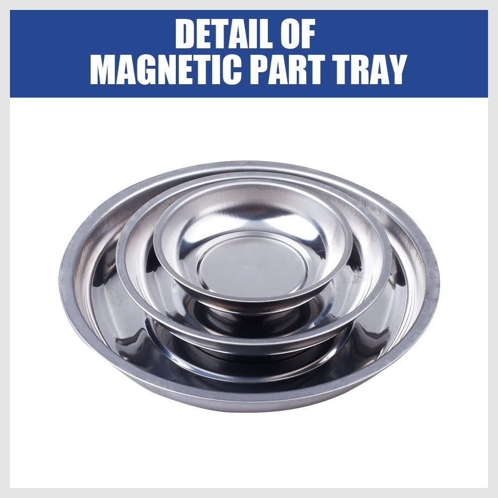 3-Pieces Magnetic Tray Round Stainless Steel Magnetic Parts Tray 3 Inch 4 Inch 6 Inch Magnetic Tray for Mechanic's