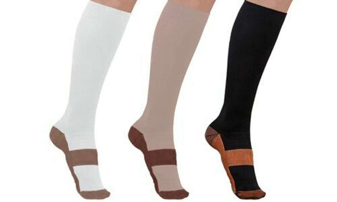 (3 Pairs) Copper Infused Compression Socks 20-30Mmhg Graduated Mens Womens S-XXL