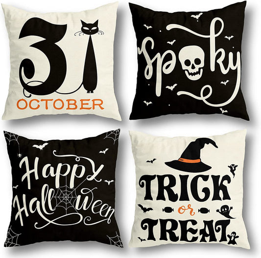 Set of 4 Halloween Decorations Pillow Covers 18x18 Home Decor Throw Pillows Cover 