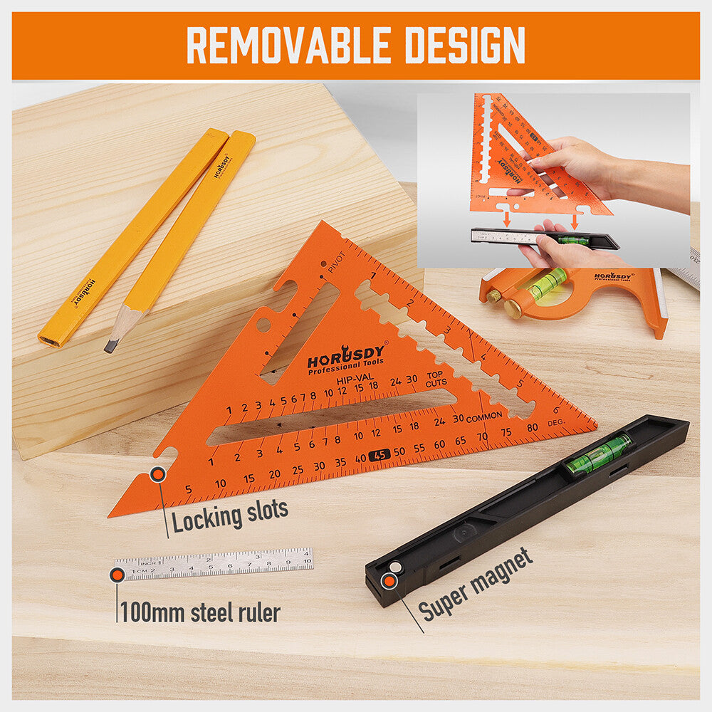 7 Inch Premium Rafter Square with Level Carpenter Tool Protractor Ruler