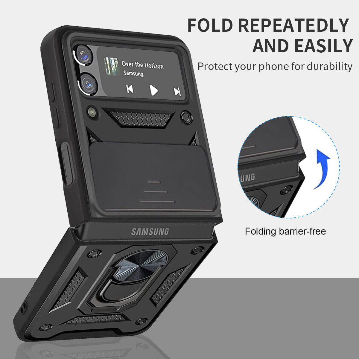 Shockproof Case For Samsung Galaxy Z Flip6 Flip5 4 Case Shockproof Stand Slide Camera Ring Cover