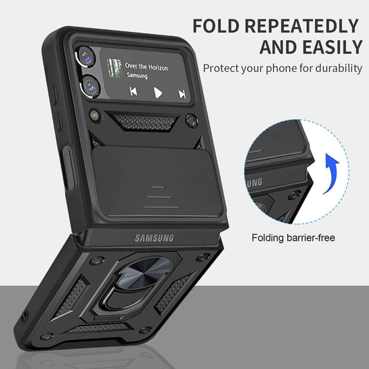 Shockproof Case For Samsung Galaxy Z Flip6 Flip5 4 Case Shockproof Stand Slide Camera Ring Cover