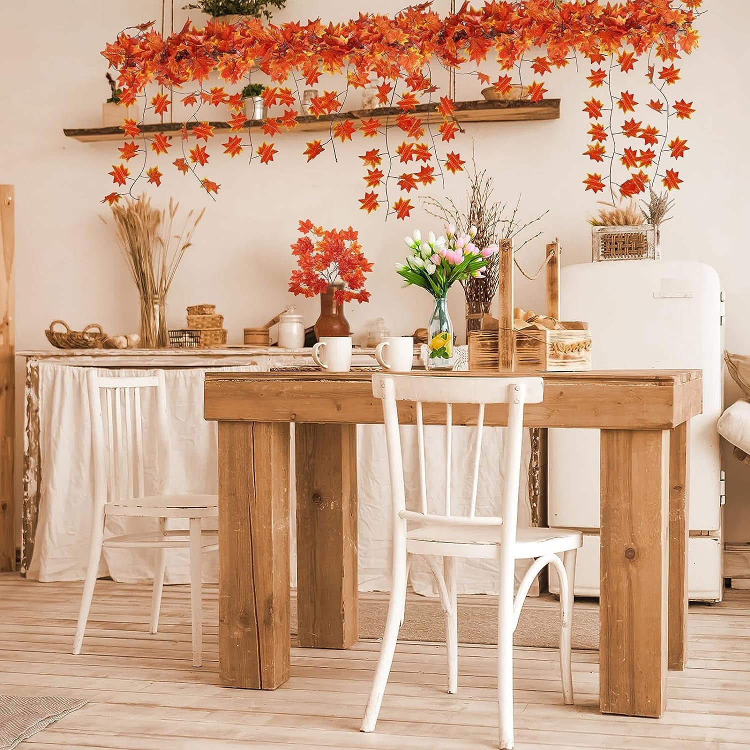 12 Pack Fall Leaf Garland Hanging Vines Garland Artificial Fall Maple Leaves Garland Thanksgiving Decor for Home