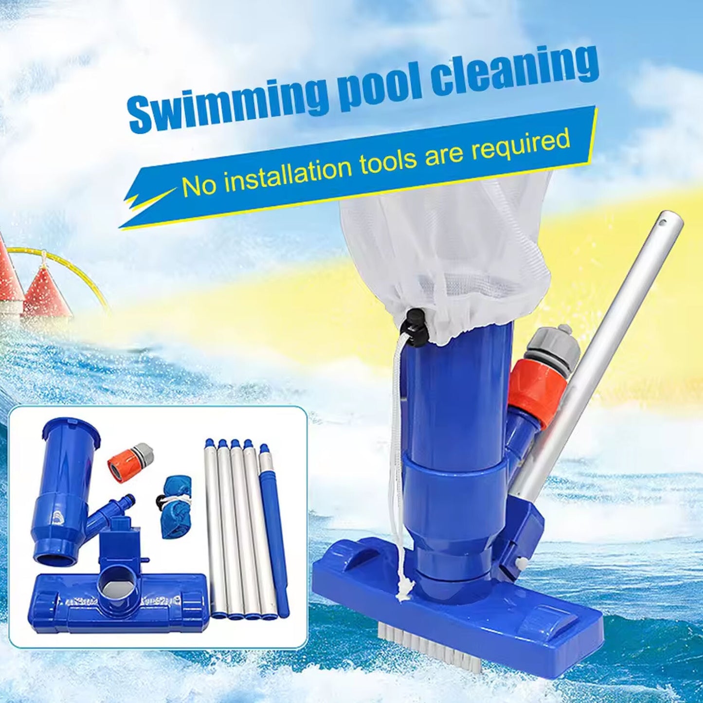 Handheld Vacuum Swimming Pool Cleaner 5Section Pole Ground Spa Pond Cleaner Kit