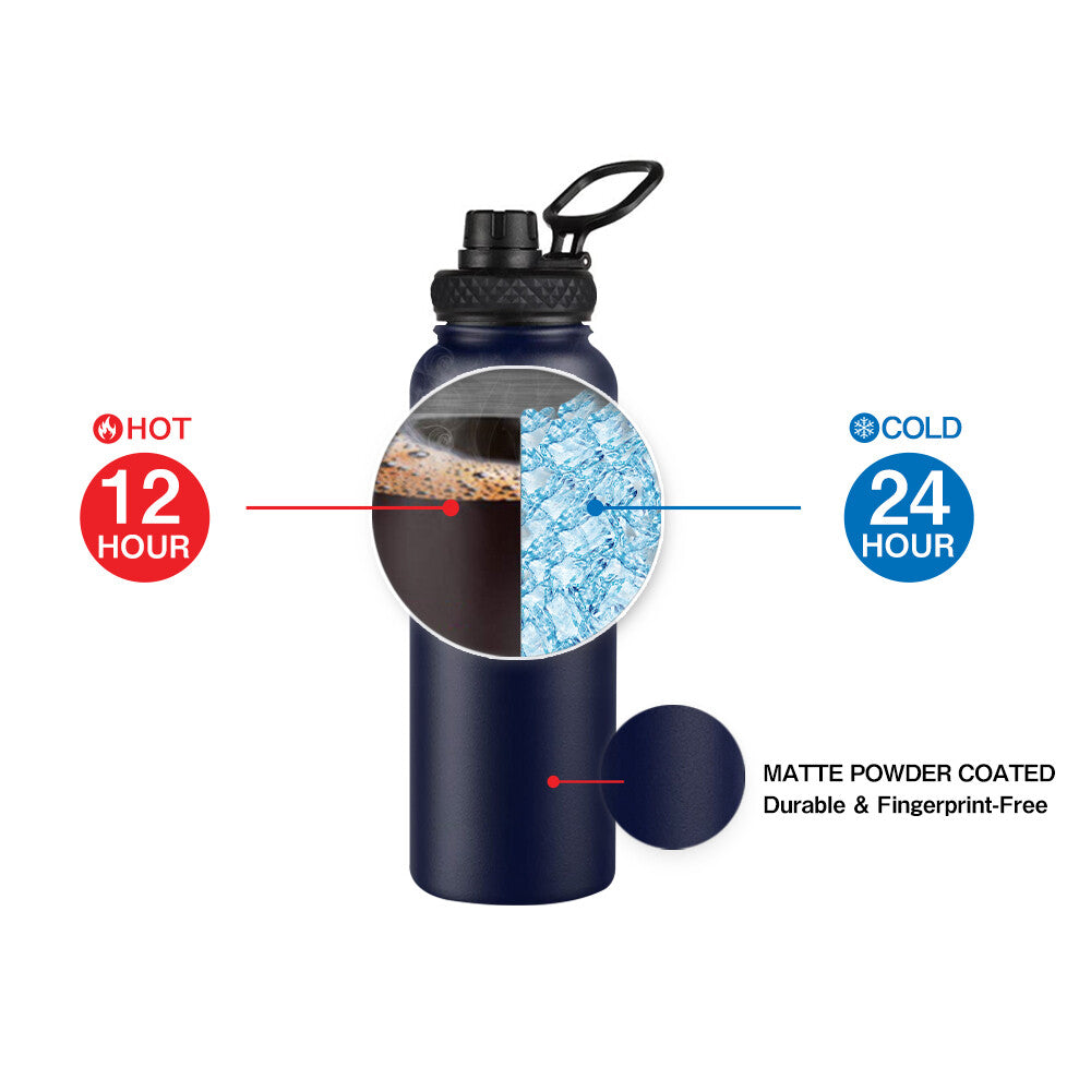 Water Bottle Stainless Steel Vacuum Double Wall Insulation Sport Wide Mouth 40 Oz 