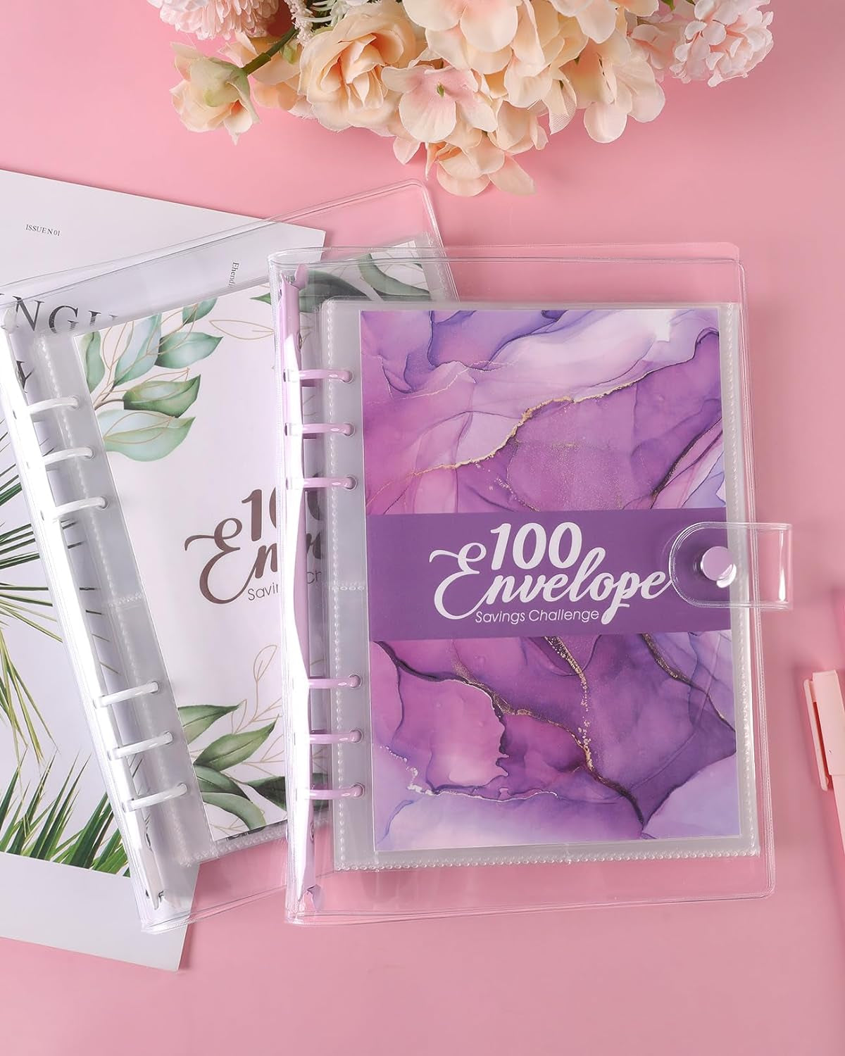 100 Envelopes Money Saving Challenge Binder, Money Saving Binder with Laminated $5050 Tracker Sheet & Pre-Numbered Pockets