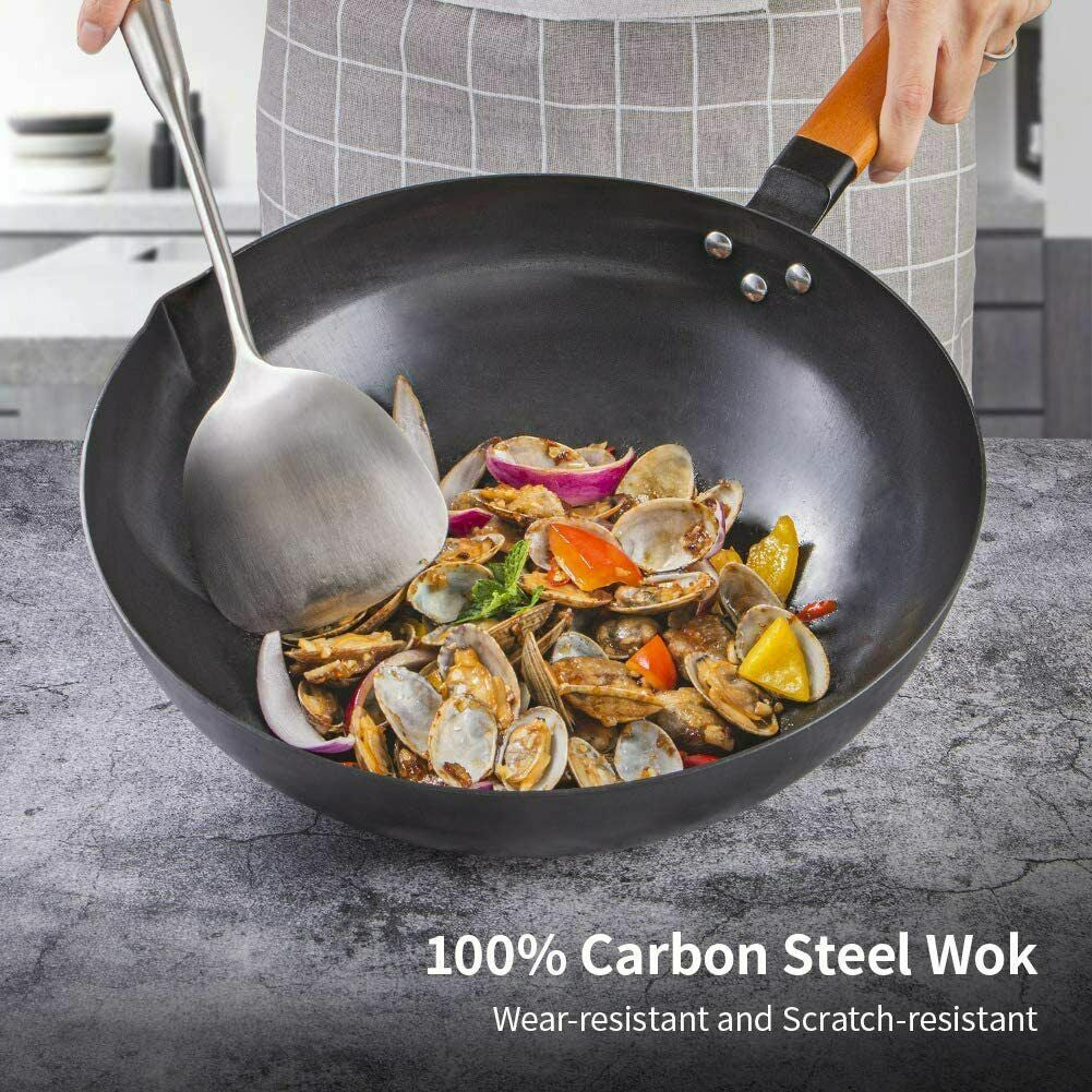 Wok Pan  No Chemical Fry Pan 12.5-Inch, 100% Carbon Steel Kitchen Fry Pan